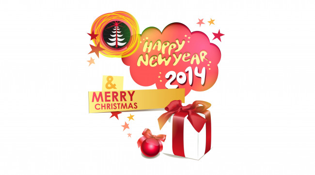 Обои картинки фото праздничные, векторная, графика, новый, год, ёлка, шарик, подарок, коробка