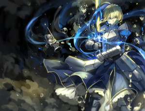 Картинка аниме fate zero saberiii арт блондинка пузырьки меч saber оружие доспехи девушка