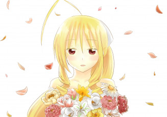 Картинка аниме hayate+no+gotoku блондинка белый фон арт портрет девушка лепестки hayate no gotoku