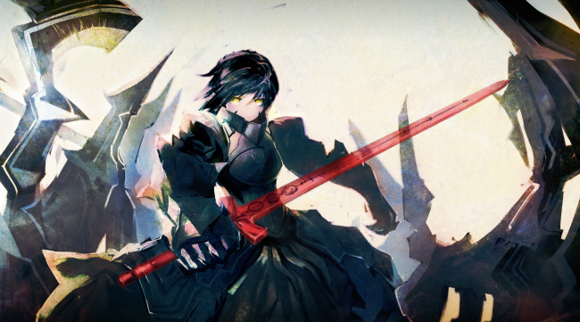 Обои картинки фото аниме, fate, zero, меч, оружие, арт, девушка