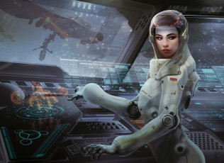 Картинка фэнтези девушки оператор operator девушка girl фантастика арт рисунок sci-fi astronaut космонавт