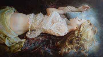 Картинка рисованное люди девушка кудри блондинка картина отдых
