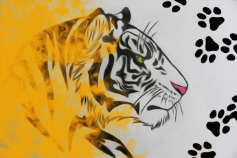 обоя рисованное, животные,  тигры, тигр, рисунок, карандашом, следы