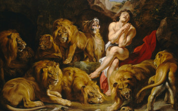 Картинка рисованное живопись питер пауль рубенс мифология pieter paul rubens даниил во рву со львами животные картина