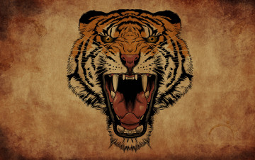 Картинка рисованное животные +тигры пасть тигр рык клыки фон