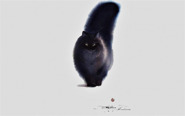 Обои картинки фото рисованное, животные,  коты, кот, черный
