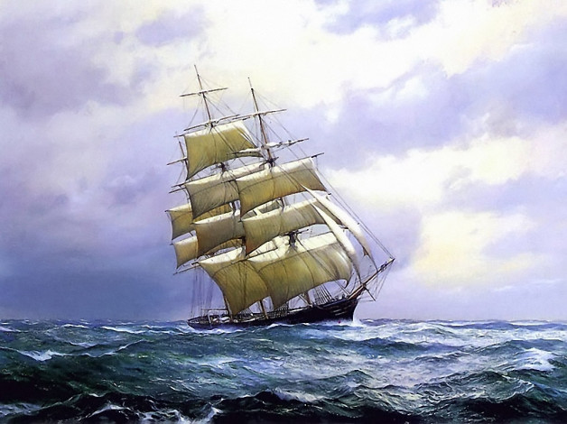 Обои картинки фото derek, gardner, sunshine, and, squalls, the, tea, clipper, ariel, корабли, рисованные