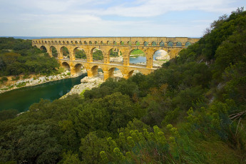 Картинка pond du gard avignon provence природа реки озера река кусты мост