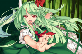 Картинка аниме touhou бантик зелень рога девушка демон