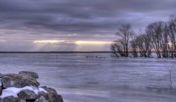 Картинка природа реки озера зима вечер закат озеро снег деревья