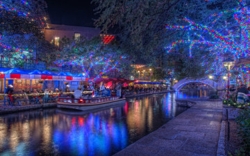 Картинка san antonio texas города огни ночного иллюминация сан-антонио река набережная