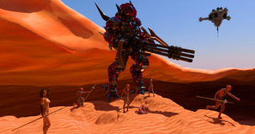 Картинка 3д графика fantasy фантазия робот пустыня