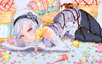 Картинка аниме mobile+suit+gundam девушка rukiana aila jyrkiainen конфеты берет сладости мороженое печенье шоколад леденец платье перчатки колготки