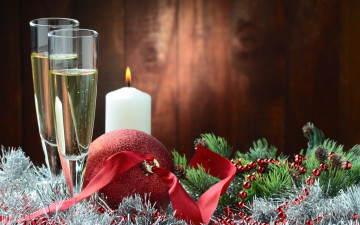 Картинка праздничные угощения новый год шампанское мишура елка шары рождество decoration new year christmas