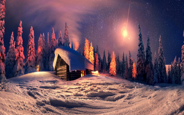 Картинка природа зима огни город рождество ночь новый год снег