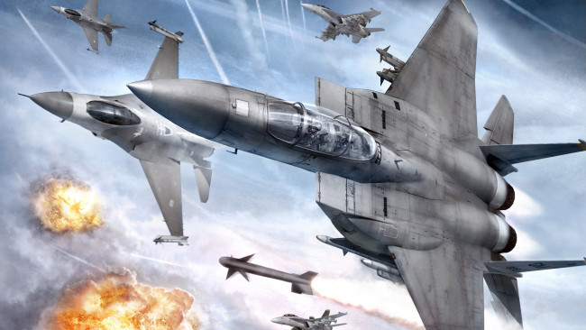 Обои картинки фото 3д графика, армия , military, самолеты, полет, взрывы