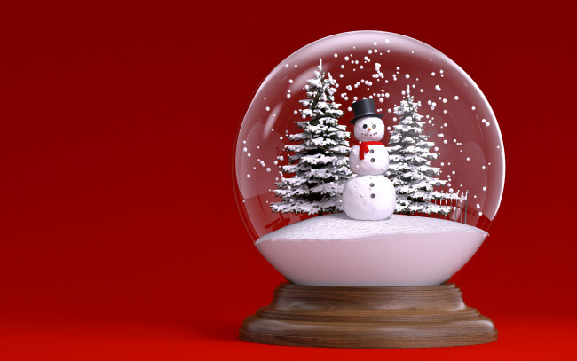 Обои картинки фото праздничные, 3д графика , новый год, new, year, cristmas, снеговик, снег, snow, globe, шар, winter, рождество, новый, год, елка