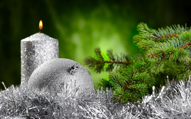 Обои картинки фото праздничные, шары, new, year, елка, мишура, свеча, christmas, рождество, новый, год, decoration