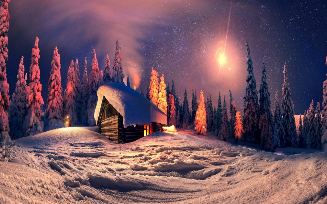 Обои картинки фото природа, зима, огни, город, рождество, ночь, новый, год, снег