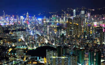 Картинка города гонконг+ китай небоскребы здания огни город панорама дома