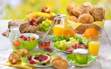 Картинка еда разное фрукты завтрак варенье мед молоко хлеб