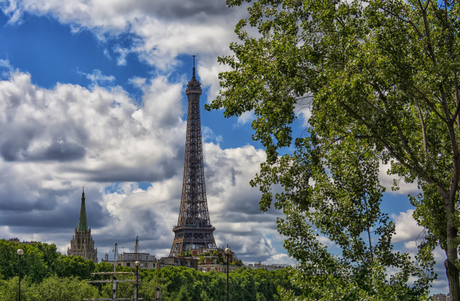 Обои картинки фото eiffel tower, города, париж , франция, башня, панорама