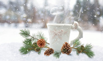 Картинка праздничные угощения зима пар кружка чашка новый год
