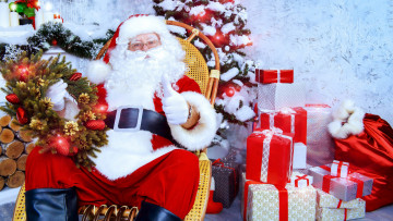 Картинка праздничные дед+мороз +санта+клаус елка санта подарки