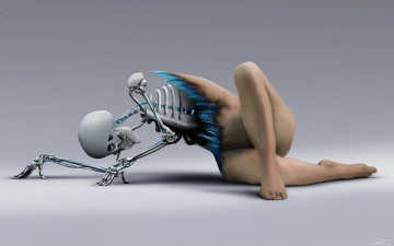 Картинка 3д+графика _science+fiction женщина скелет киборг