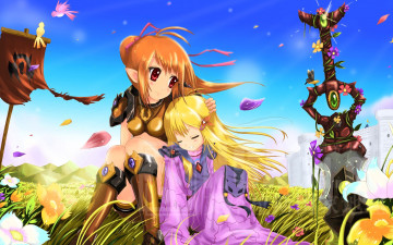 Картинка видео+игры world+of+warcraft девушки знамя меч поле цветы