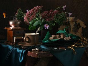 Картинка ира быкова кофе шоколадными вафлями еда натюрморт