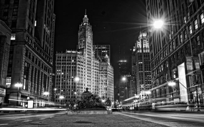 Обои картинки фото города, огни, ночного, wrigley building, chicago, illinois