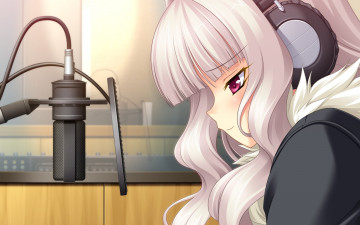 Картинка аниме headphones instrumental девушка наушники микрофон игра chu x paradise