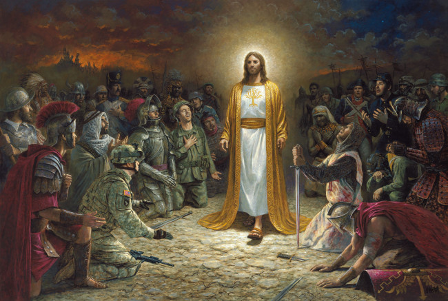 Обои картинки фото рисованные, люди, иисус, христос, солдаты
