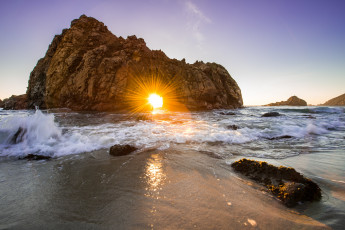 Картинка природа восходы закаты прибой калифорния тихий океан побережье солнце пляж вода волны