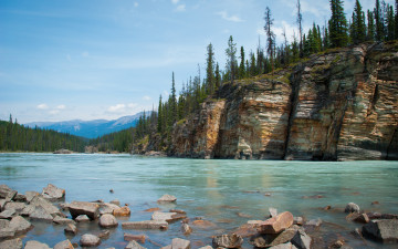 Картинка природа реки озера камни ель хвойные река деревья скалы