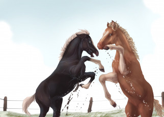 обоя рисованные, животные,  лошади, лошади