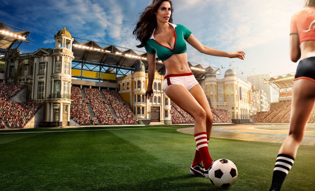 Обои картинки фото спорт, футбол, фото, tim, tadder, игра, мяч, девушка