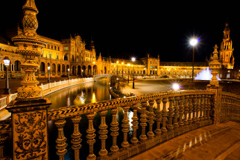 Картинка города севилья+ испания севилья площадь испании ночь огни