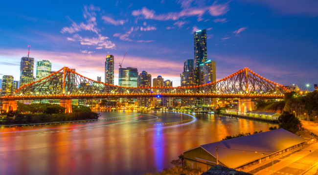 Обои картинки фото brisbane, города, брисбен , австралия, река, мост, огни