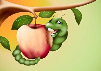 Картинка векторная+графика другое+ other арт червяк рисунок ветка яблоко гусеница