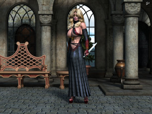 Картинка 3д+графика фантазия+ fantasy оружия грудь фон взгляд девушка