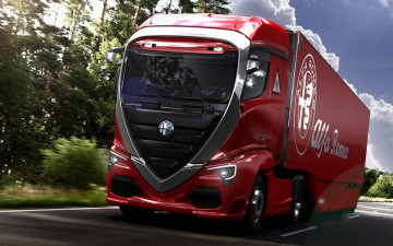 обоя alfa romeo truck concept, автомобили, alfa romeo, красный, грузовой, транспорт, фура, трасса, alfa, romeo, truck, concept