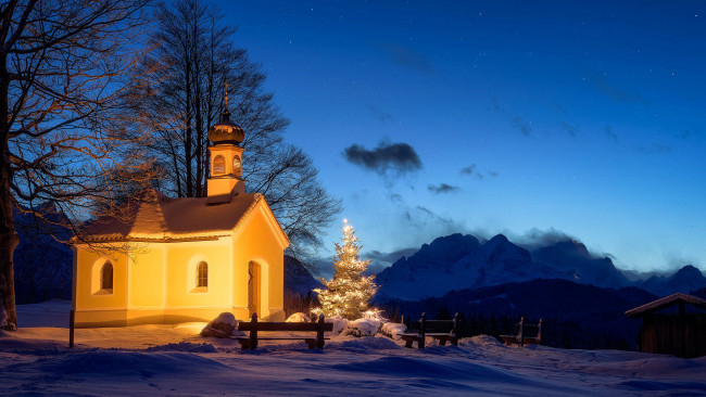 Обои картинки фото города, - православные церкви,  монастыри, церковь, германия, рождественская, елка, ночь