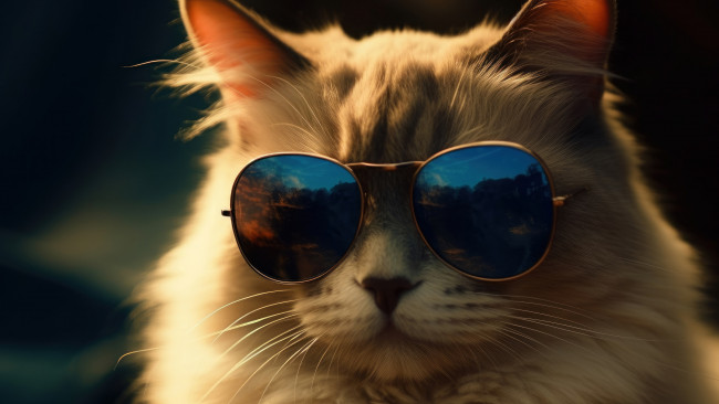 Обои картинки фото 3д графика, животные , animals, cat, sunglasses, digital, art, animal, кот, очки, цифровое, искусство