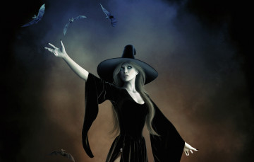 Картинка фэнтези маги ведьма летучая мышь шляпа