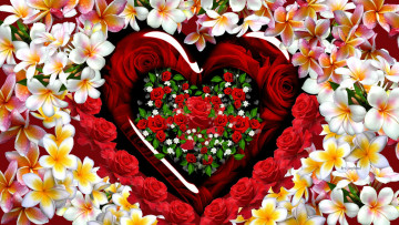 обоя праздничные, день святого валентина,  сердечки,  любовь, цветы