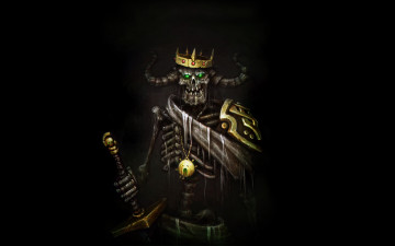 Картинка скелет фэнтези нежить король меч череп корона
