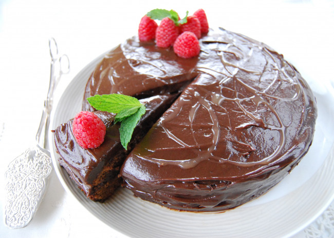 Обои картинки фото еда, торты, шоколадный, малина