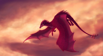 Картинка рисованное животные +сказочные +мифические дракон полет фон